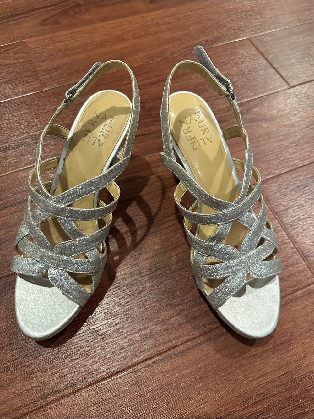 Naturalizer Silver Glitter Strappy Slingback Heels